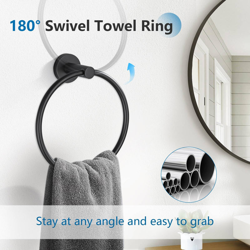5 Pieces Towel Bar Set Matte Black Bathroom Hardware Accessories Set Stainless Steel Towel Racks Set for Bathroom,Wall Mounted 23.6 Inch Bathroom Hardware Set 5 Pieces