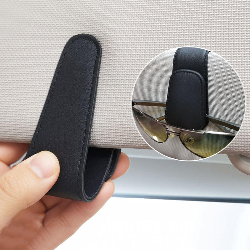 Sunglass Holder for Car Visor - 2 Pack Magnetic Car Glasses Holder Clip, Leather Eyeglass Holder for Car, Universal Vehicle Sunglasses Hanger Eyeglasses Mount, Black