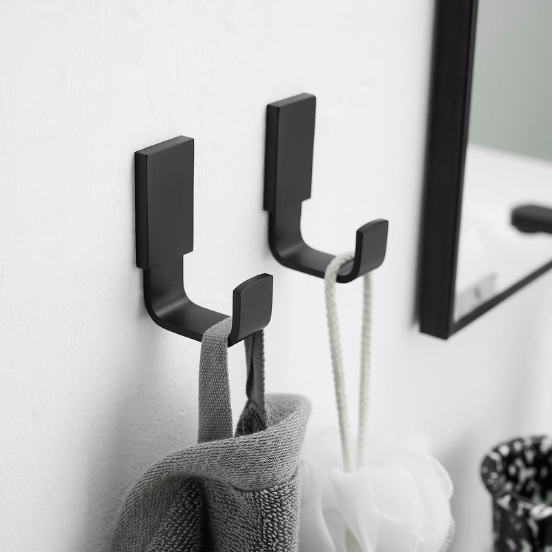 BESy Brass Clothes Hook Single Towel Hook for Bathroom Kitchen Garage Square Style Robe Hooks Coat and Hat Hook, Wall Mounted with Screws, Two Packs, Matte Black 2 Pack