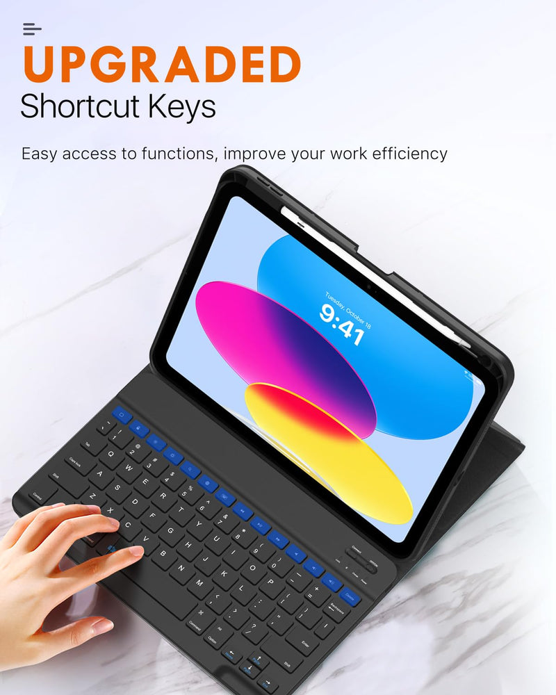 MoKo Keyboard Case for iPad 10th Generation Case with Keyboard, iPad 10th Generation Keyboard with Pencil Holder, Multi-Angle Detachable Bluetooth Keyboard for iPad 10th Generation, Notebook Black