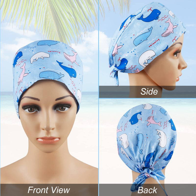 Comius Sharp Pack of 6 Scrubbing Caps, Adjustable Cotton Hood, Headwear, Turban Cap, Printed Soft Caps, Unisex, Hair Cover with Sweatband for Women and Men 30 B