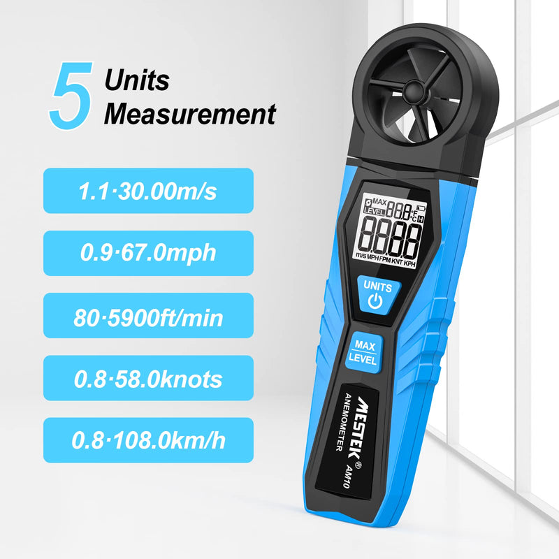 Digital Anemometer Wind Gauge MESTEK Wind Gauge Handheld Wind Speed Air Temperature Max Wind Gauge Measure 1.1~30m/s Wind Speed for Windsurfing Kite Drone Flying Sailing Surfing HVAC CFM