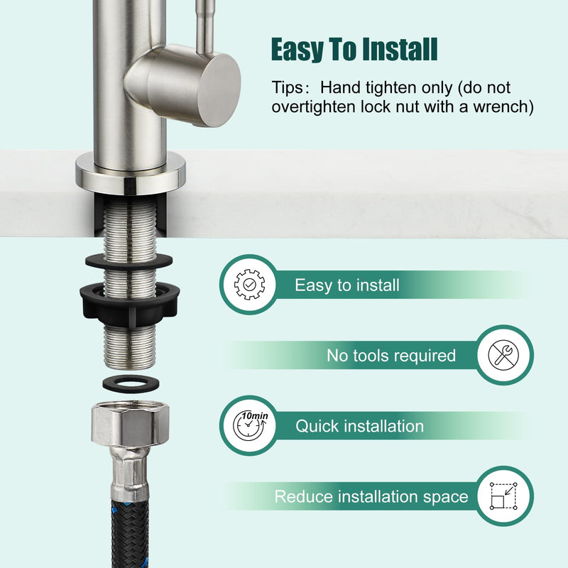 Heyalan Cold Water Only Kitchen Faucet SUS304 Sink Faucets High Arc Gooseneck 360 Degree Rotation Spout Basin Tap with Longer Thread Pipee,Brushed Nickel Brushed Nickel 1