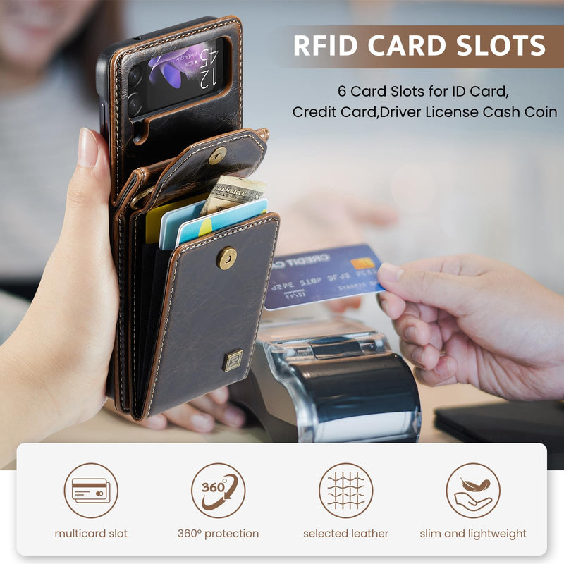 ASAPDOS Samsung Galaxy Z Flip 3 Crossbody Case,Retro PU Leather Strap Wristlet Flip Case with Magnetic Closure and Card Holder for Men Women Coffee