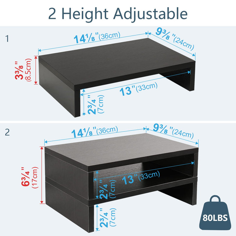 TEAMIX 2 Pack Black Monitor Stand Riser and 1 Pack 20 inch Black Monitor Stand Riser for Computer Desk Home Office Organization.