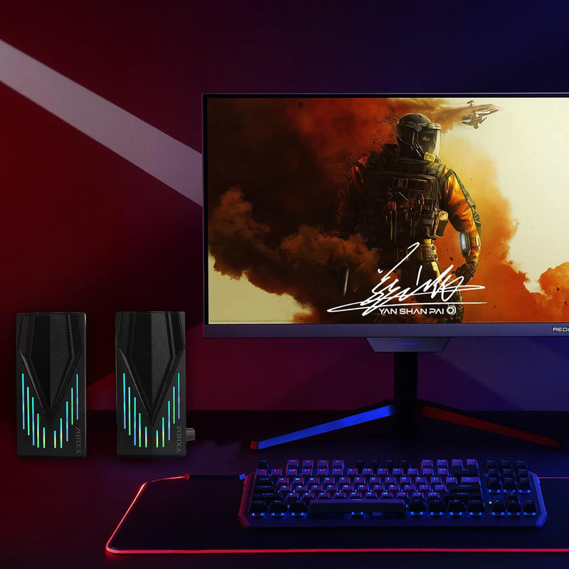 Computer Speakers, Speakers for Computer Desktop PC with Colorful RGB Lighting, USB Powered Gaming Speakers with 3.5mm Aux Cable for Monitor Laptop Tablet