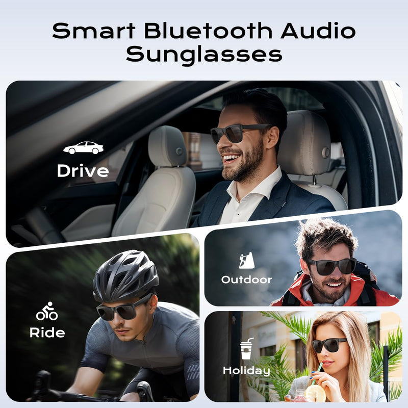 Bluetooth Glasses for Women & Men, Smart Audio Sunglasses for Men with Built-in Speakers, UV400 Protection, Wireless Music & Calls, Lightweight Frame, Touch Control Compatible with iOS/Android