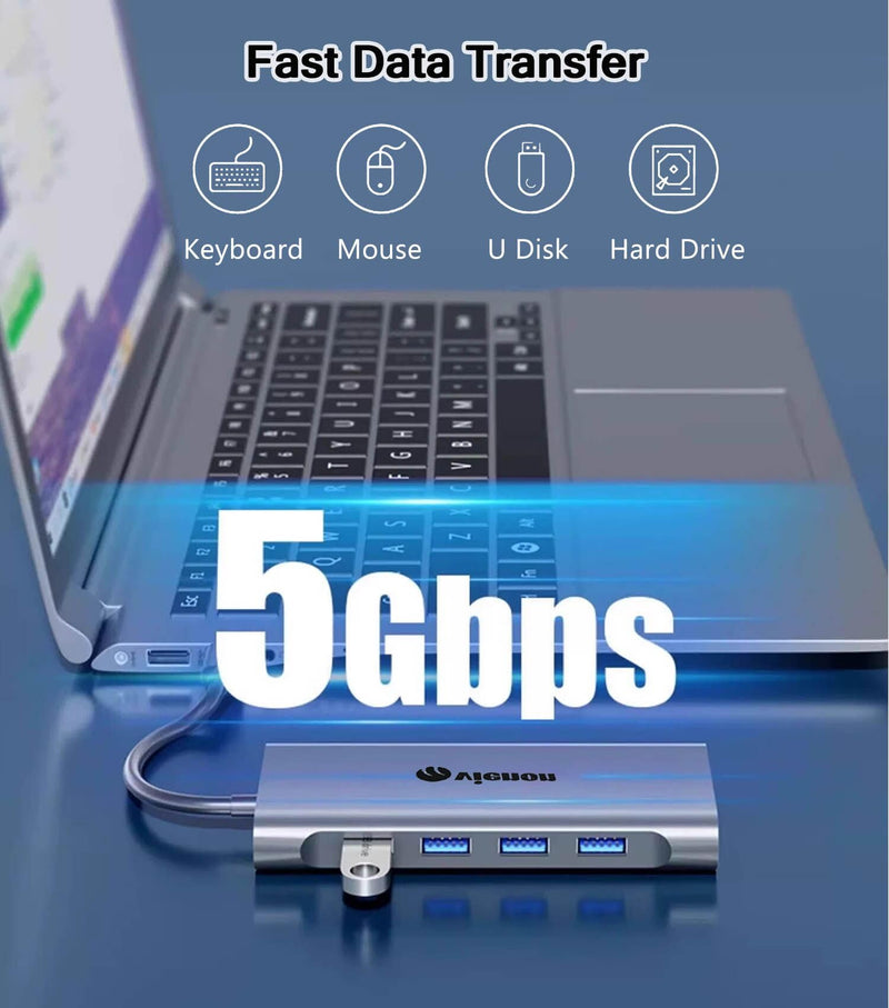 11-in-1 USB C Hub, Laptop Docking Station with RJ45 Gigabit Ethernet, 4K HDMI, 1080P VGA, SD/Micro SD Card Reader, 3.5 mm Audio Aux Jack, PD 100W Charging, Full Functional USB C Dongle 11-in-1