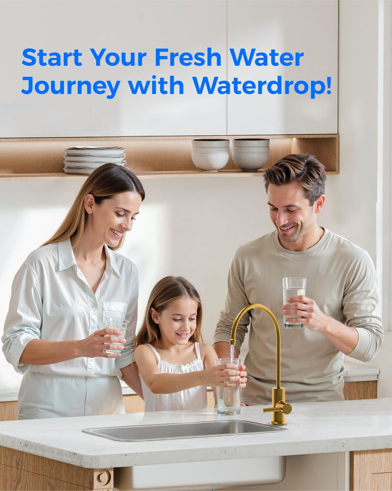 Waterdrop G2FCT-Gold Drinking Water Faucet, Reverse Osmosis Faucet, Water Filter Faucet for Kitchen Bar Sink, Single Handle, Easy to Install, Lead-Free, Stainless Steel, Brushed Gold