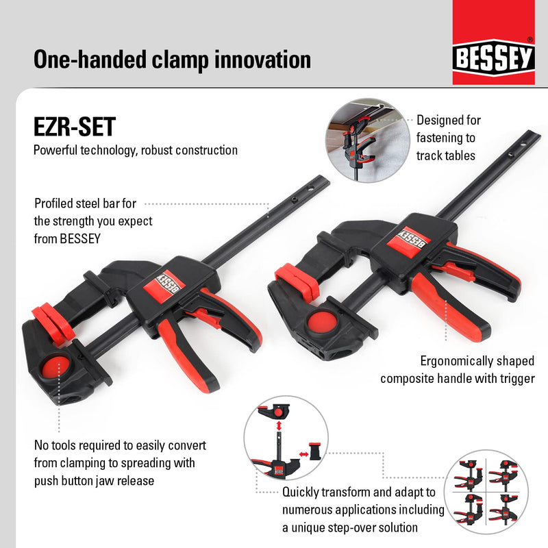 BESSEY EZR-SET, 6 In., One Hand Table/Track Clamp, Multi-Use 6 In. Ergonomic, Unique