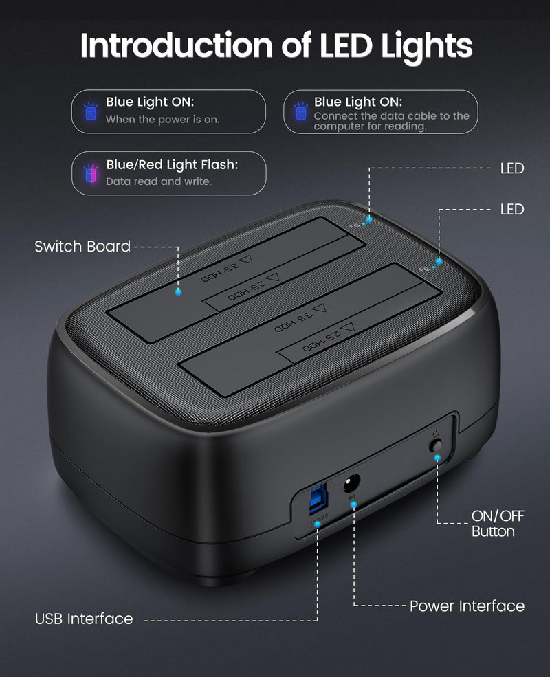 ORICO Dual Bay Hard Drive Docking Station USB 3.0 to SATA III for 3.5inch HDD Max Up to 40TB Support UASP Tool-Free for Files Backup/Game Load (without Cloner Function)-DD28 DD28U3-US
