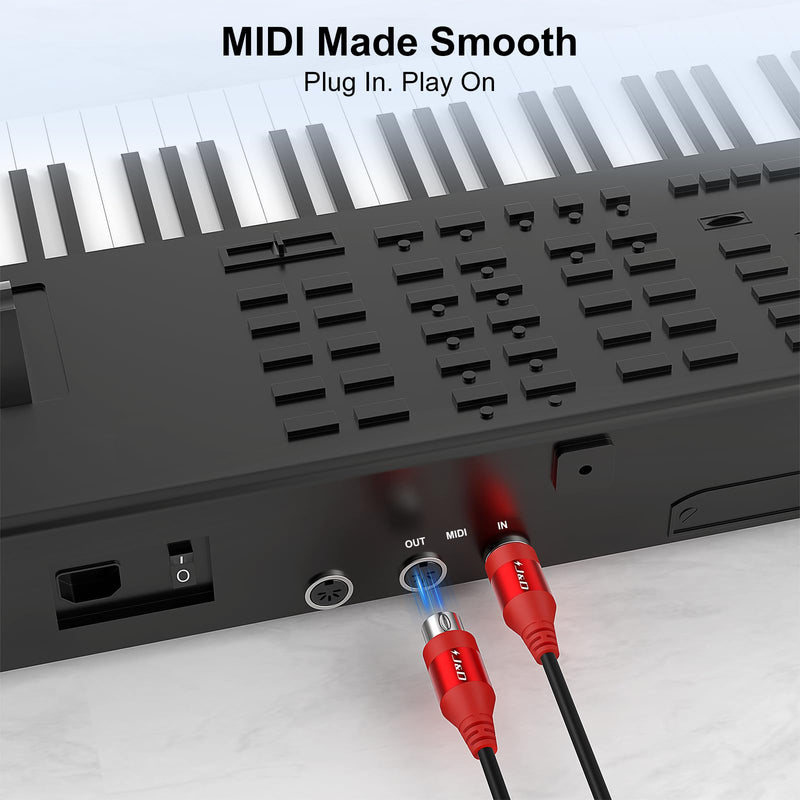 J&D 5-Pin DIN MIDI Cable, Male to Male Cables Compatible with Keyboard, Synthesizer, Guitar Multi Effects, Audio Interface/Mixer/Amplifier, External Sound Card (Red, 15 Feet) Red
