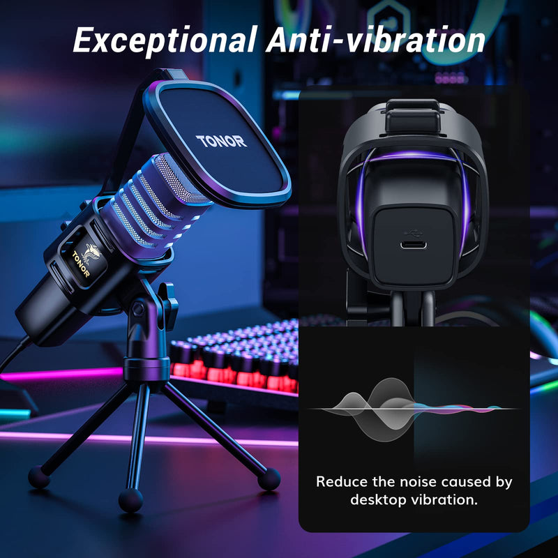 TONOR RGB USB Microphone, Cardioid Condenser Computer PC Mic with Tripod Stand, Pop Filter, Shock Mount for Gaming, Streaming, Podcasting, YouTube, Twitch, Compatible with Laptop Desktop,TC30 with RGB TC30S