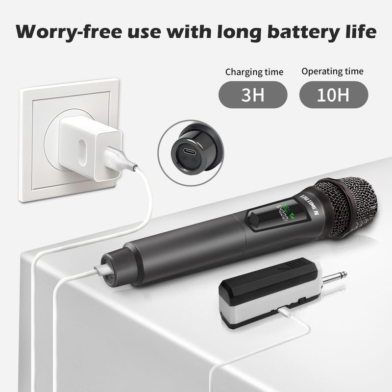 Wireless Microphone,Professional Dual Handheld Cordless Dynamic Mic System with Rechargeable Receiver(160 Ft),Karaoke Microphone Set for Singing,Karaoke,Wedding,DJ,Party,Speech,Church,K60-2 Gray