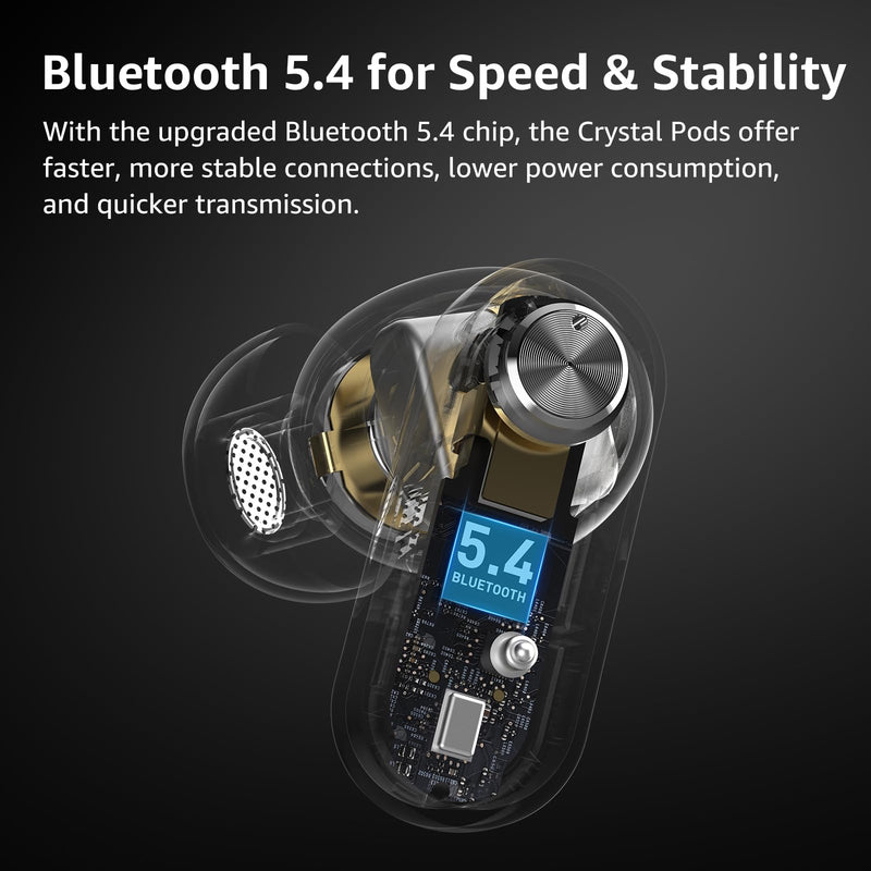 TOZO Hybrid Active Noise Cancelling Wireless Earbuds, 10mm Drivers Deep Bass Stereo Sound, 4 Mics Smart ENC AI Calls, 32 EQ Customization via App, Bluetooth 5.4 Headphones, Crystal Case Design Black