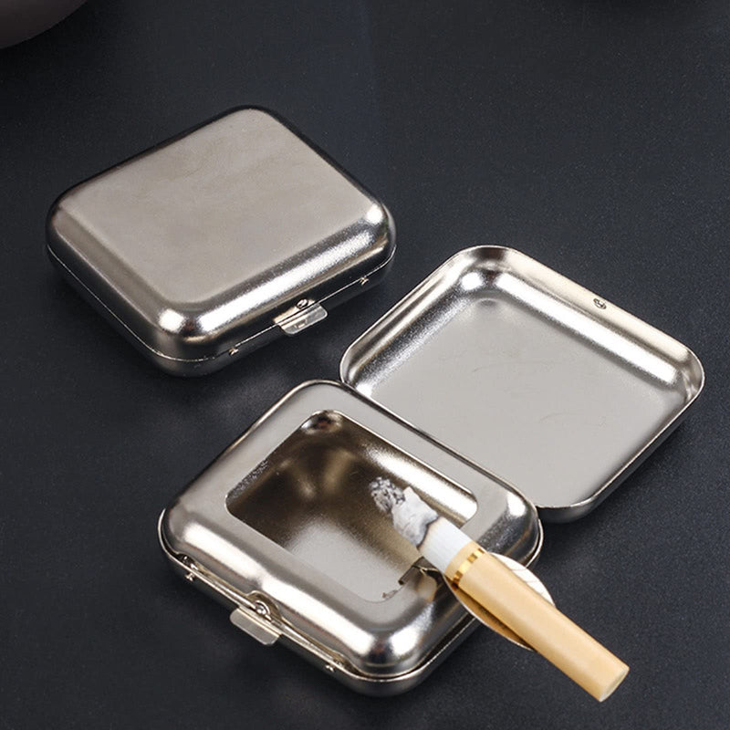 Portable Ashtray, VOVCIG Pocket Ashtray Windproof Ashtray with Lid Stainless Steel Car Ash Tray for Car Outdoor Cigars (Silvery) Silvery