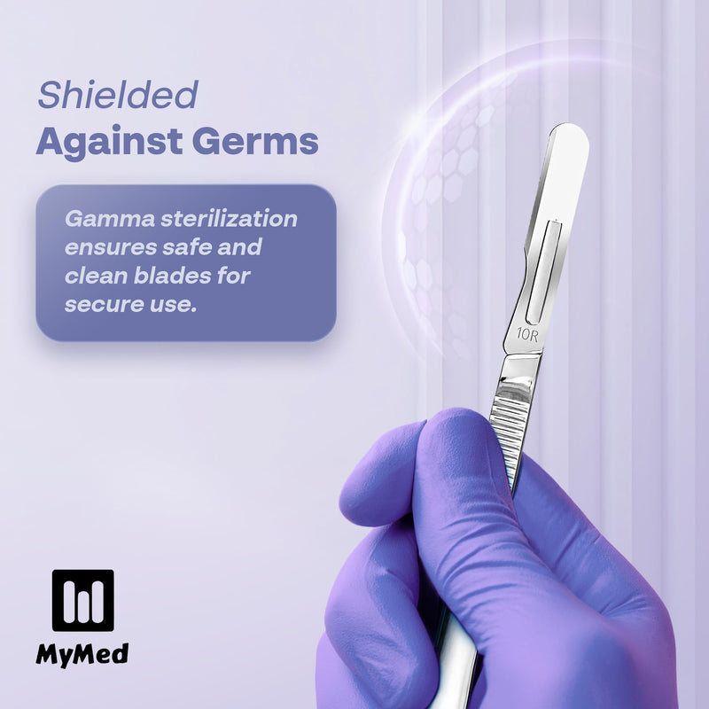 10R Blades Dermaplaning Kit Containing 10r Blades Scalpels Pack of 100 with Scalpel Handle #3 + 10R Scalpel Blade Remover Box + Hemostat by Mymed #10R