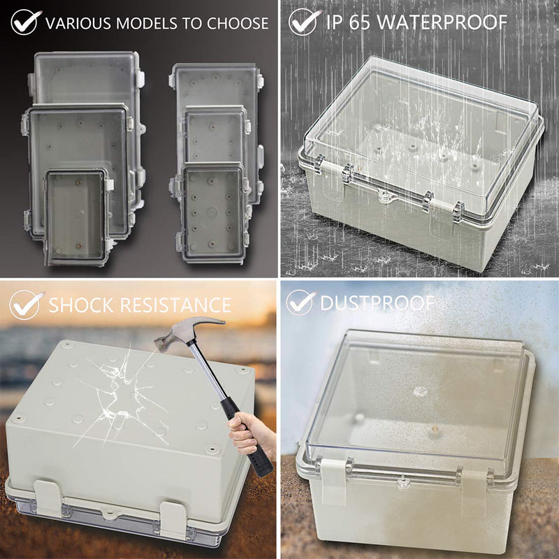 Zulkit Junction Box ABS Plastic Dustproof Waterproof IP65 Electrical Boxes Hinged Shell Outdoor Universal Project Enclosure Clear Cover with 2 Cable Glands 11.4 x 7.5 x 5.5 inch(290x190x140mm) 11.42" x 7.48" x 5.51"