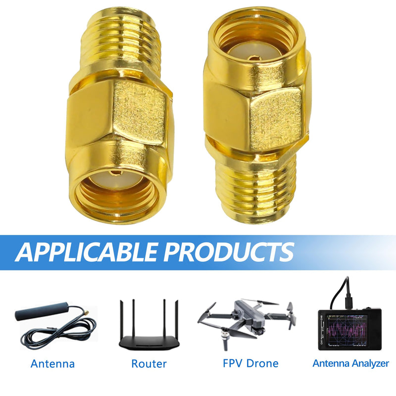 2PCS SMA Coax Connector Cable Gender Changers, SMA Female to RP-SMA Male Coax Adapter Low Loss Coaxial Connector for Radio Antenna, Audio Gold
