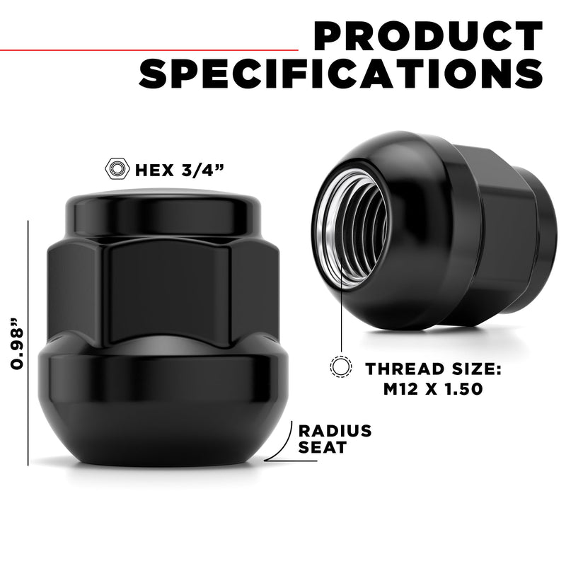 White Knight M12x1.5 Lug Nuts for Select Honda and Acura (Short Version), Factory Style Radius Seat (Black Chrome Plated) – 1907SRBK-20AM (20 Pack) BLACK CHROME 0.98" HT (20 Pack)