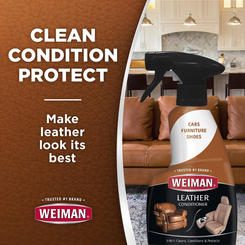 Weiman Leather Cleaner and Conditioner for Furniture - Cleans Conditions and Restores Leather Surfaces - UV Protectants Help Prevent Cracking or Fading of Leather Car Seats, Shoes, Purses 12 Fl Oz (Pack of 1)