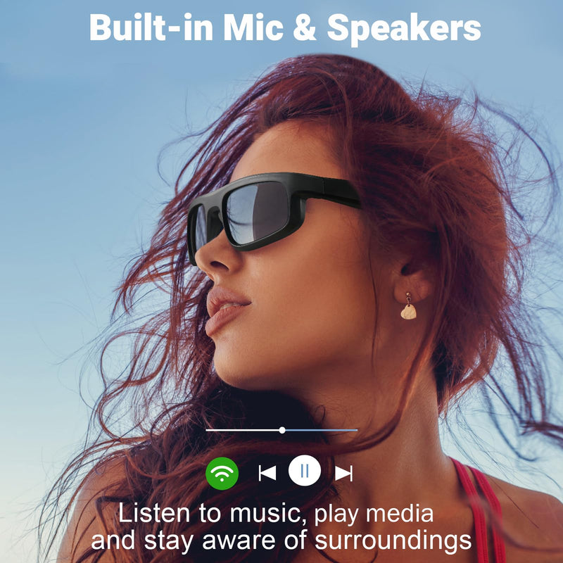 Smart Glasses, Polarized Bluetooth Sunglasses, Built-in Mic & Speakers, Voice Assistant, UV Protection Audio Sun Glass M8 Pro-black Lens