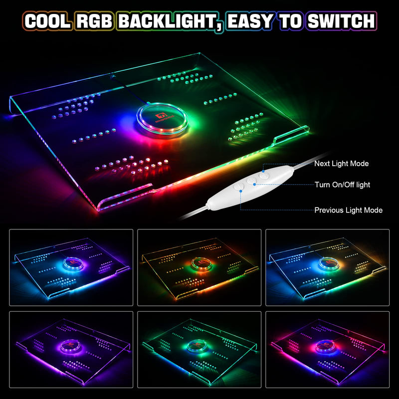 Acrylic Laptop Stand Clear Tablet Holder with 366 Kinds of RGB Backlight,Multiple Heat Dissipation Vents Ergonomic Tilted Mount Riser for PC,Notebook,MacBook,Phone from 10 to 17.3 Inch Work/Home