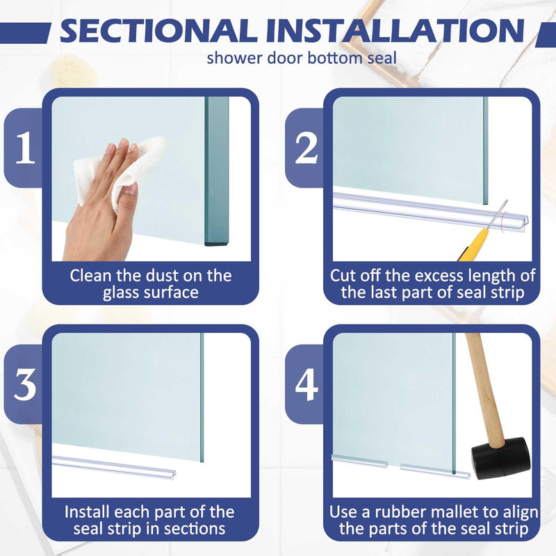 Frienda 4 Pcs Shower Door Bottom Seal 1/4" x 36'' Clear PVC Glass Door Sweep Shower Frameless Seal Strip for Replacement Stopping Leaks and Creating Water Barrier 1/4 Inch