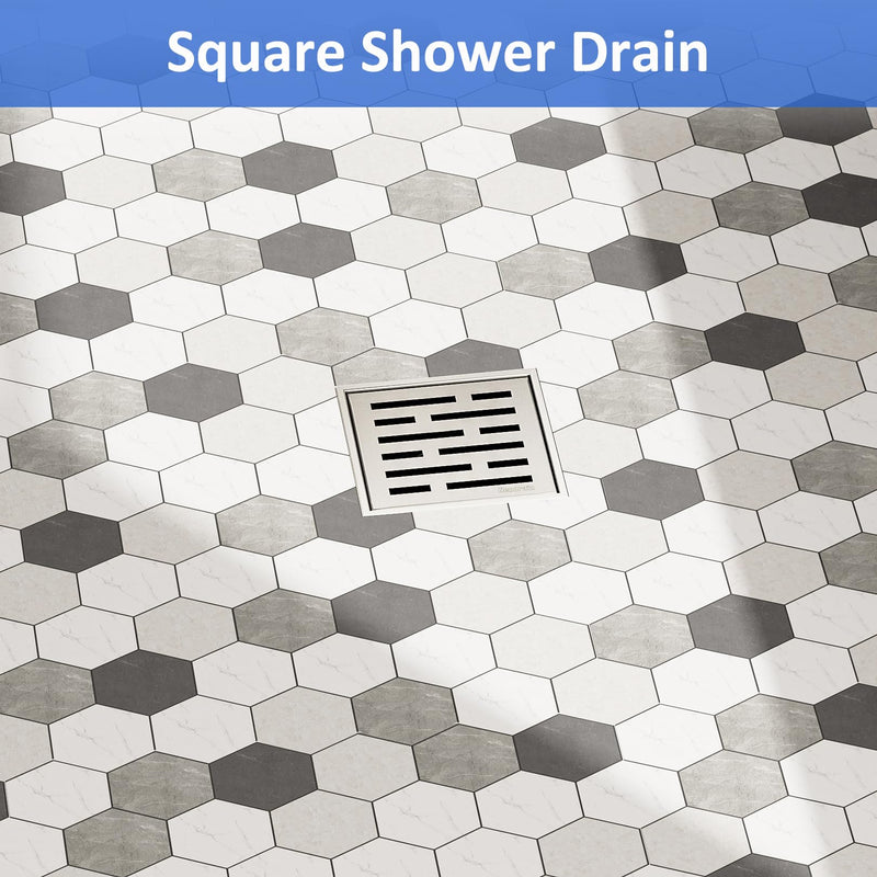 Neodrain Square Shower Drain, 4 inch Stainless Steel 304 Grate and PVC Drain Body, Brick Pattern Grate with Brushed Nickel Finish, Kit Includes Hair Trap/Strainer,Lifting Hook and PVC Drain Base Brushed-ps01 4 In