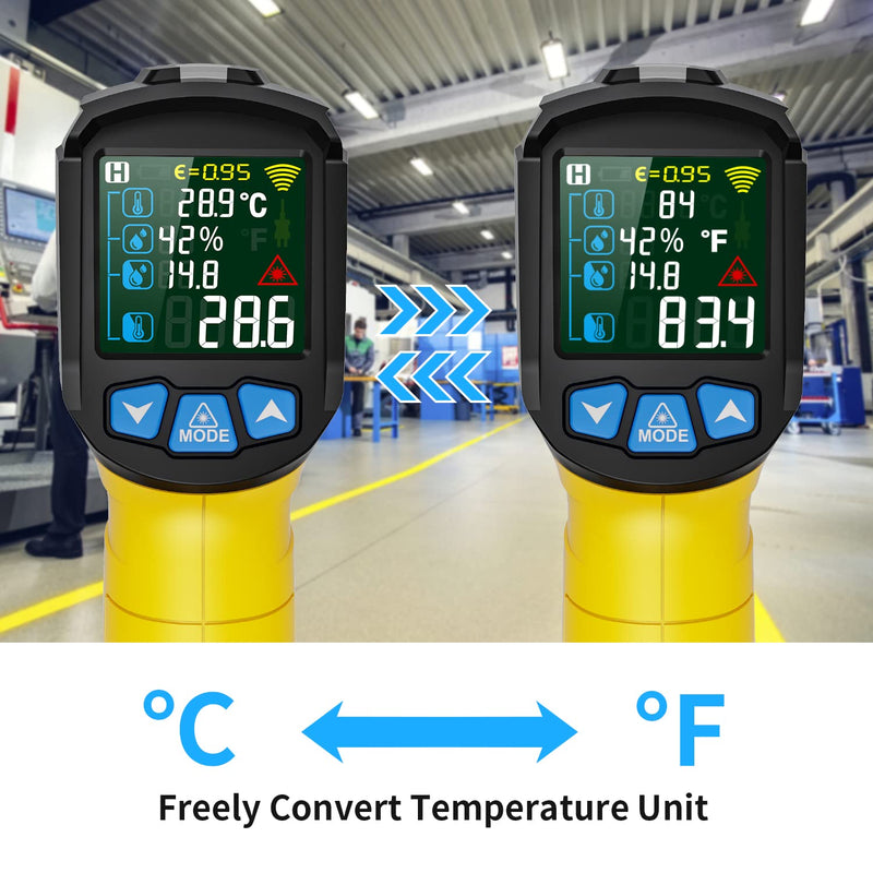 Infrared thermometer laser MESTEK temperature measuring device with K-probe IR pyrometer -50°C to 800°C non-contact color LCD alarm function adjustable emissivity for kitchen