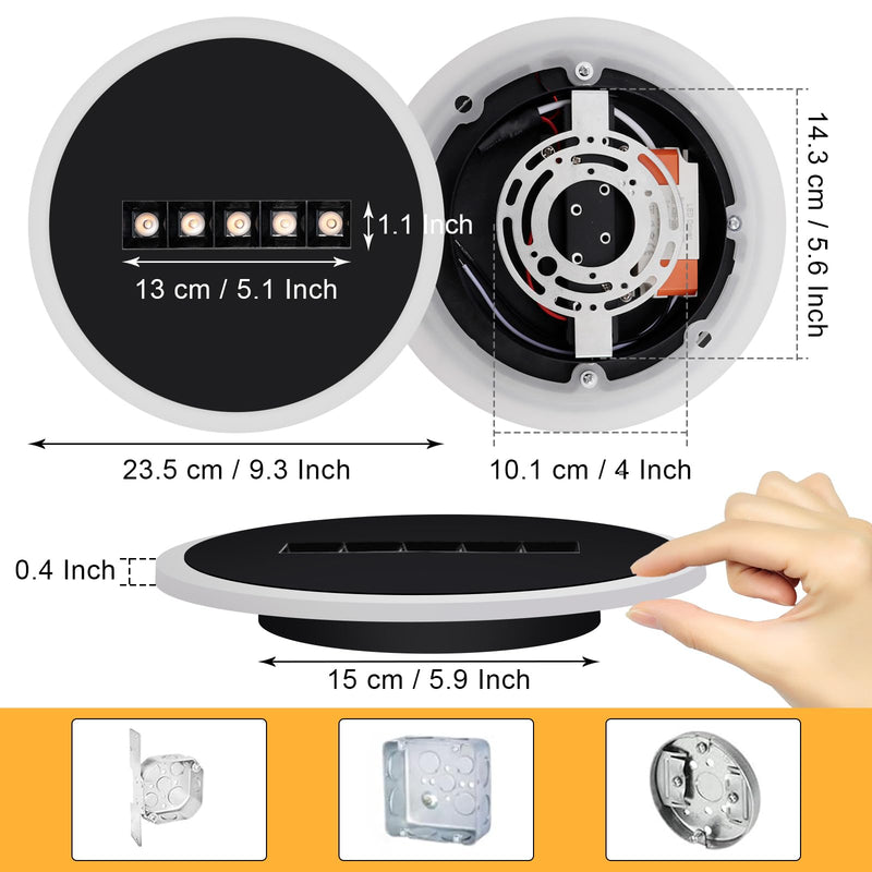 Kawell Creative 13W Close to Ceiling Light with 5W Spotlight 9.4 Inch LED Ceiling Light Hardwired Acrylic LED Ceiling Lamp Indoor for Hallway Bedroom Study Living Room, Black(Warm White)