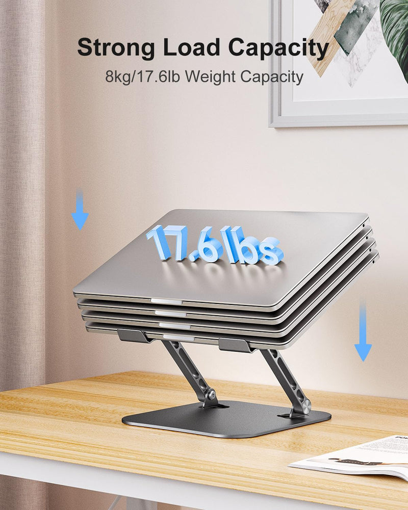 JUANWE Adjustable Laptop Stand, Aluminum Portable Laptop Riser Holder, Ergonomic Foldable Notebook Stand with Heat-Vent, Compatible for MacBook Pro, ASUS, Acer, Dell, HP (10-16'') Black