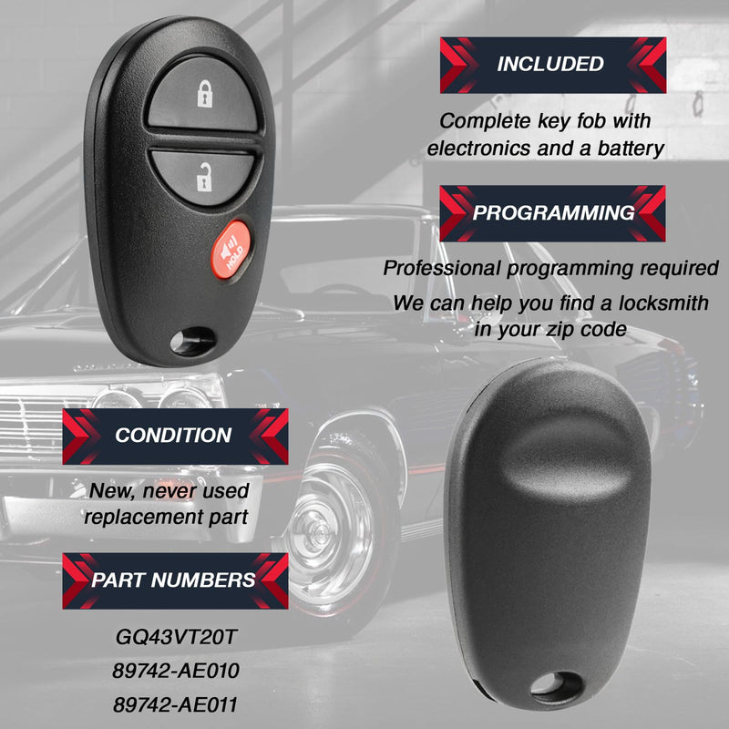 Key Fob Keyless Entry Remote fits Toyota Tacoma Tundra Sienna Sequoia Highlander (GQ43VT20T), Set of 2 3-Btn x 2