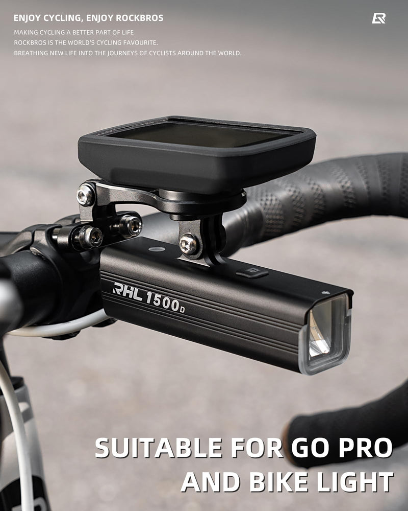 ROCKBROS Bike Computer Mount Out-Front Bike Computer Mount Aluminum Integrated Bicycle Computer Mount Cycling Computer Mount Compatible with Garmin, Bryton, Go Pro Basic mount