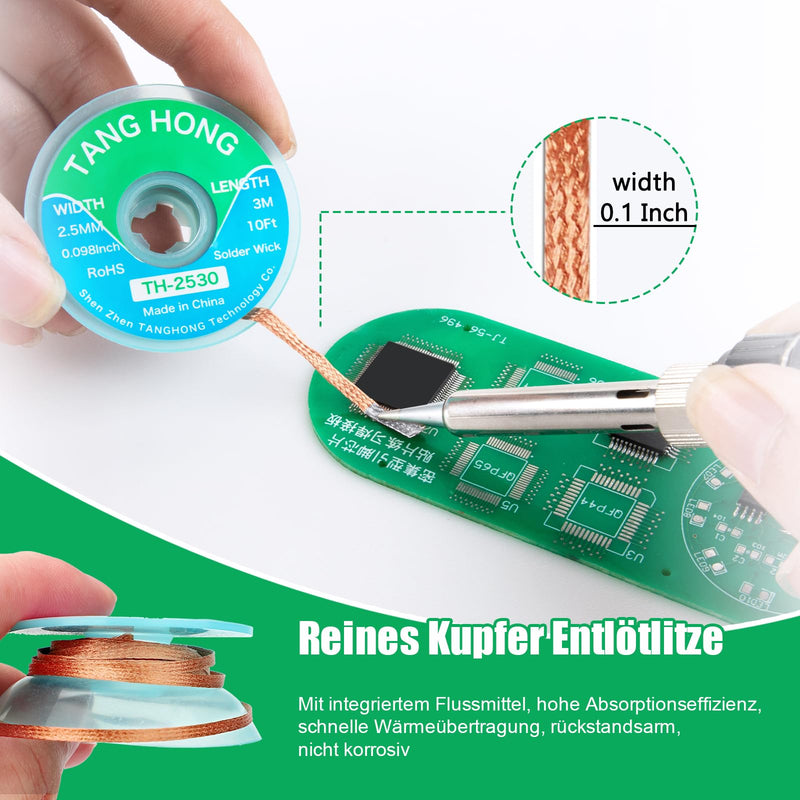 TH-338 Flux Soldering, 5 ml No-Clean Lead-Free Rosin Flux (Pack of 2), 2.5 mm/3 m Desoldering Braid (Pack of 1), Suitable for Mobile Phone Soldering, BGA, Household Appliance Repairs 3-piece set