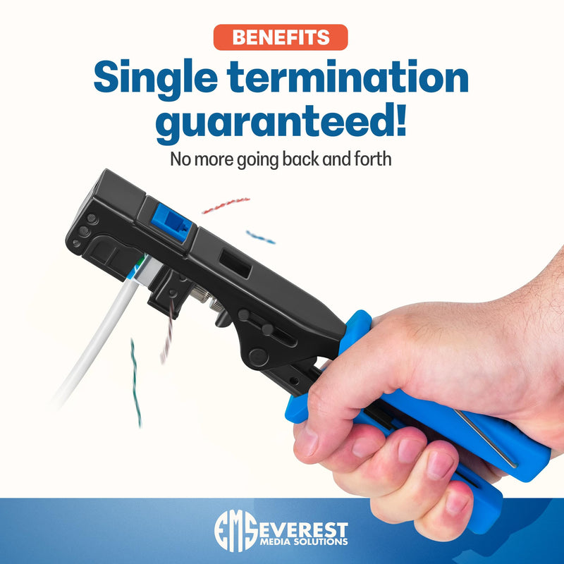 Everest easyJACK - 90° Angled Speed Termination Keystone Tool Set - with 20-Pack of RJ45 Slim Profile Cat6 Keystone Jacks (10 Blue & 10 White) - Time Saver Network Cat6 Punchdown Tool Multicolored