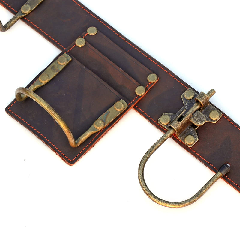 TOURBON Adjustable Tool Belt with 2 Tool Pocket,7 Tool Holster (Dark Brown) | Hanging Hooks Hammer Hatchet Screwdrivers Holder Tape Measure Drill Holster, Work Waist Belt with Double Prong Roller Buckle Dark Brown