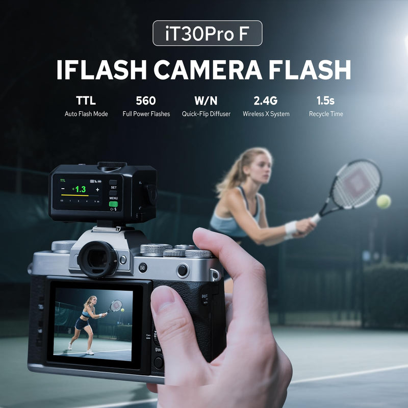Godox iT30Pro-F Flash for Fujifilm, 2.8" Full-Color Touchscreen, 2.4G X Wireless TTL 1/8000 HSS Speedlight, 1.5s Recycle, 560 Full Power Flashes with Built-in Battery Portable Pocket Flash (Black) iT30Pro F for Fujifilm (Black)