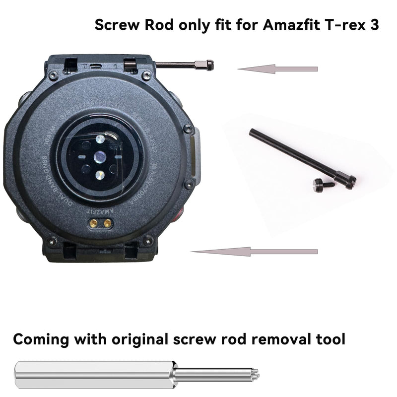 Tool Fit for Amazfit T-Rex 3 A2322 Watch 48mm Screw Rod, Metal Link Bar Replacement Screws with Screwdrivers Removal Kit for T-Rex3 Accessory (Black) Black