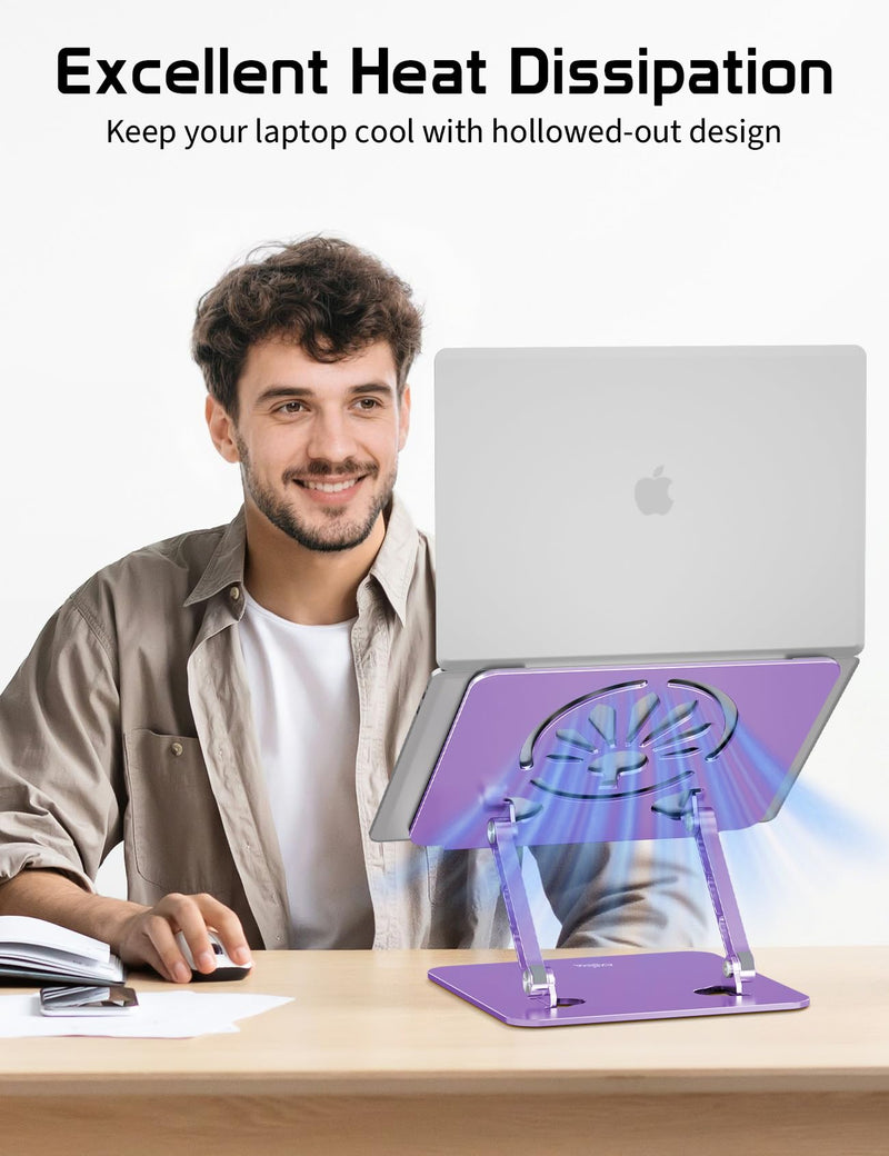 Aluminum Laptop Stand for Desk – Adjustable Ergonomic Laptop Riser, Foldable & Portable Holder Fit for MacBook & 10"-16" Laptops for Office, Home & Travel,Purple Purple