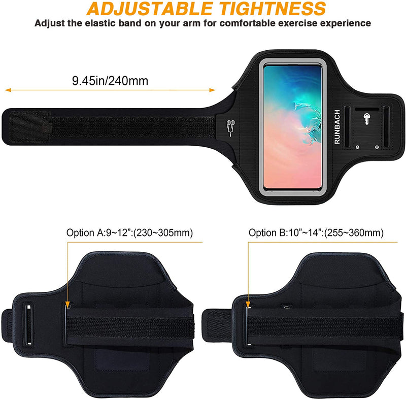 Armband for Samsung Galaxy S24+/S23+/S22+/S20+/S10+/S9+/S8+, Sweatproof Running Exercise Gym Bag with Fingerprint Touch/Key Holder and Card Slot (Black) Black