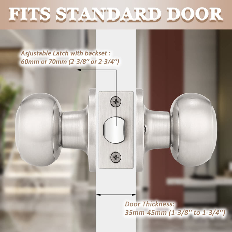 Probrico 2 Pack Interior Door Knobs - Brushed Nickel Passage Handles, Keyless Closet Door Knobs, Silver Stainless Steel Finish Satin Nickel