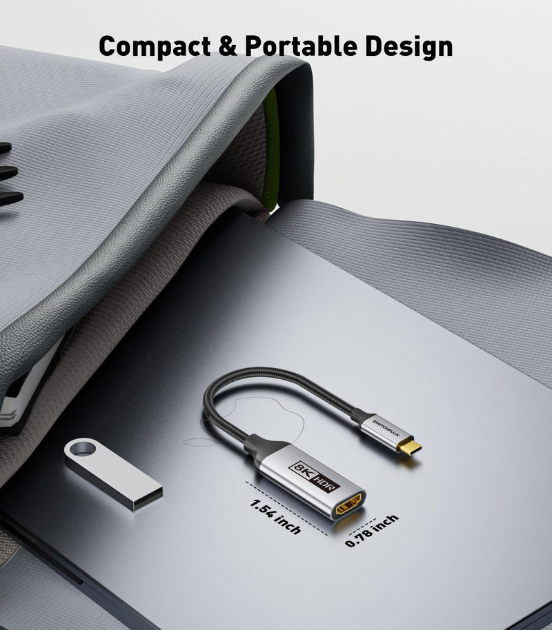 USB-C to HDMI 2.1 Adapter | 8K@60Hz,4K@144Hz,2K@165Hz High-Speed USB Type C 3.1 to HDMI 8K Converter [Thunderbolt 3/4 Compatible] for MacBook Pro/Air,iPad, Other USBC Laptops