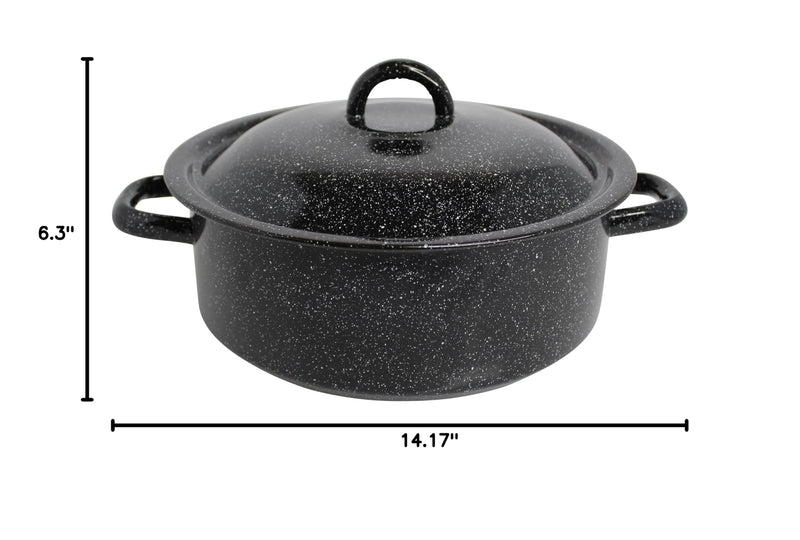 Mirro 4.5 Quart Traditional Vintage Style Black Speckled Enamel on Steel Dutch Oven with Lid, (MIR-10701)