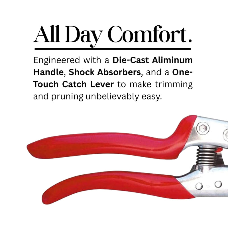 CHIKAMASA PSA-G8 Professional Sharp Pruning Shears with a Die-Cast Aluminum Handle. Fluorine coated blades, Perfect for Tree Trimming, Hand Pruning, Flower Cutting, and All Gardening Needs.