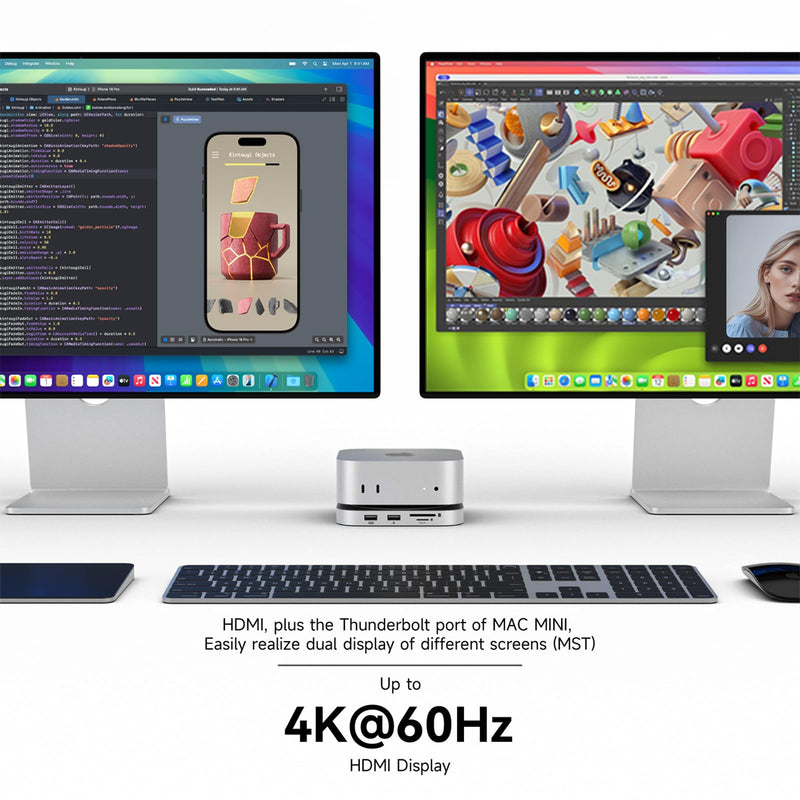 Minisopuru iExpandMate MINI4PRO Mac mini M4 Dock with 4K@60 HDMI, 8TB M.2 NVMe SSD Enclosure, Mac mini Hub & Stand for Mac mini M4 and M4 Pro 2024 (TF/SD Slot, 3* USB-A 2.0, Audio) | Silver
