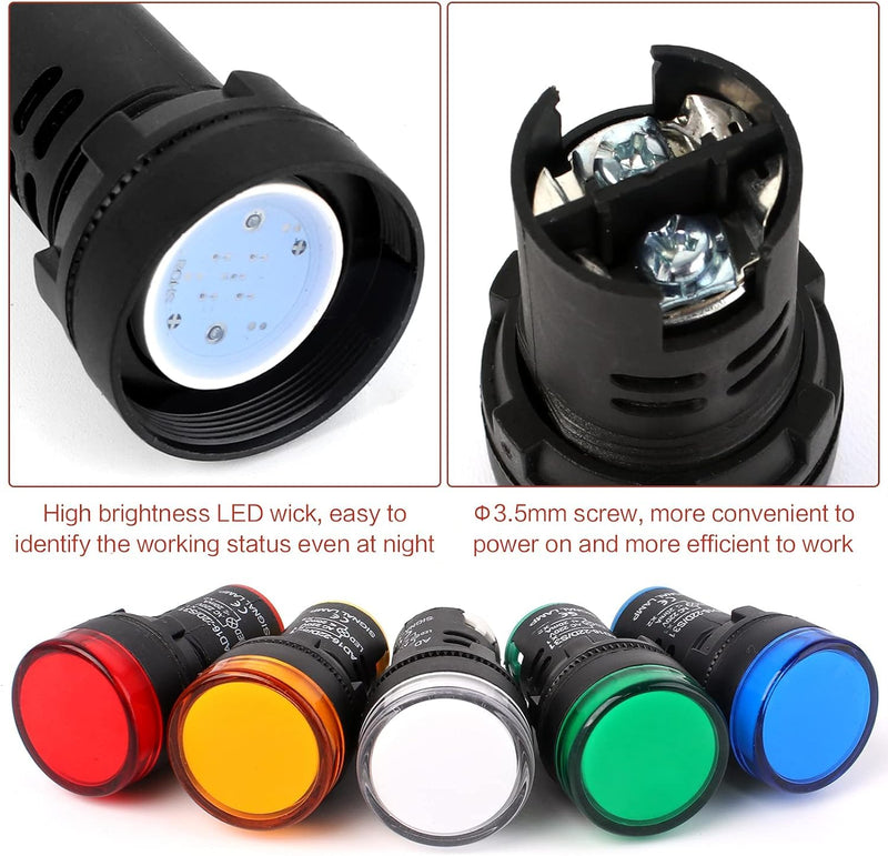 Ticeed Pack of 15 LED indicator lights 22 mm indicator light 36-230 V LED flush panel mount white yellow red blue green signal lamp indicator light lamp dashboard for telecommunications tool