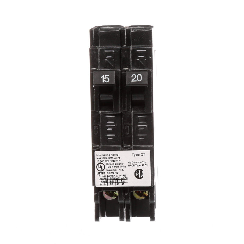 Siemens Q1520NC One 15-Amp and One 20-Amp Single Pole 120V Non-Current Limiting Circuit Breaker 15/20 amp