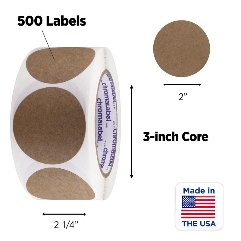 ChromaLabel Round Label Permanent Kraft Dot Stickers, 500 Labels per Roll, 2 inch