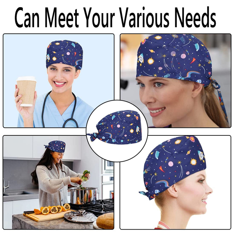 PlandleLee surgical caps fabric nurse, scrubbing cap, printed full turban hat, adjustable full hair cover, unisex doctor cap with sweatband